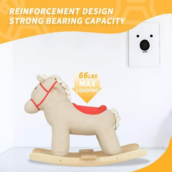 Kids Rocking Horse, Wooden Rocking Horse - White - Picture 3 of 6